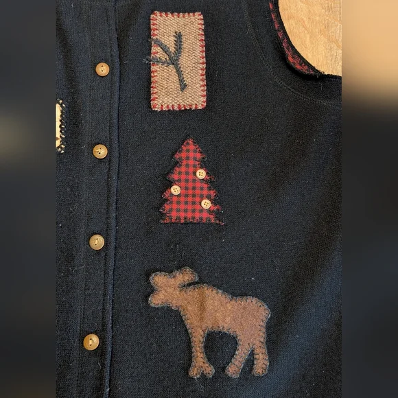 Rainbow Bridge Black Wool Vest with Festive Christmas Accents Large - Picture 4 of 5